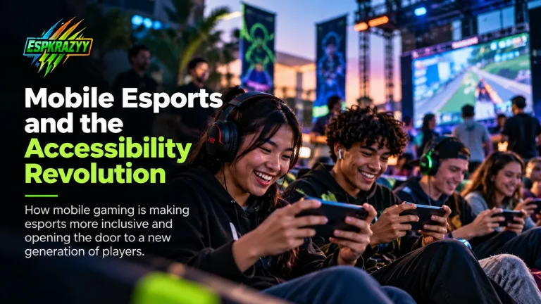 Mobile esports players competing together on smartphones at a gaming event